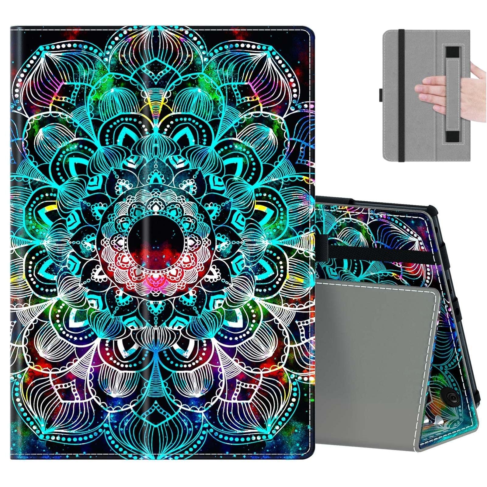 COOWPS Case for New Amazon Fire HD 8 & HD 8 Plus Tablet (12th/10th Generation, 2024/2022/2020 Release) - Slim Folding Stand Cover with Auto Wake/Sleep and Hand Strap, Mandala Flower