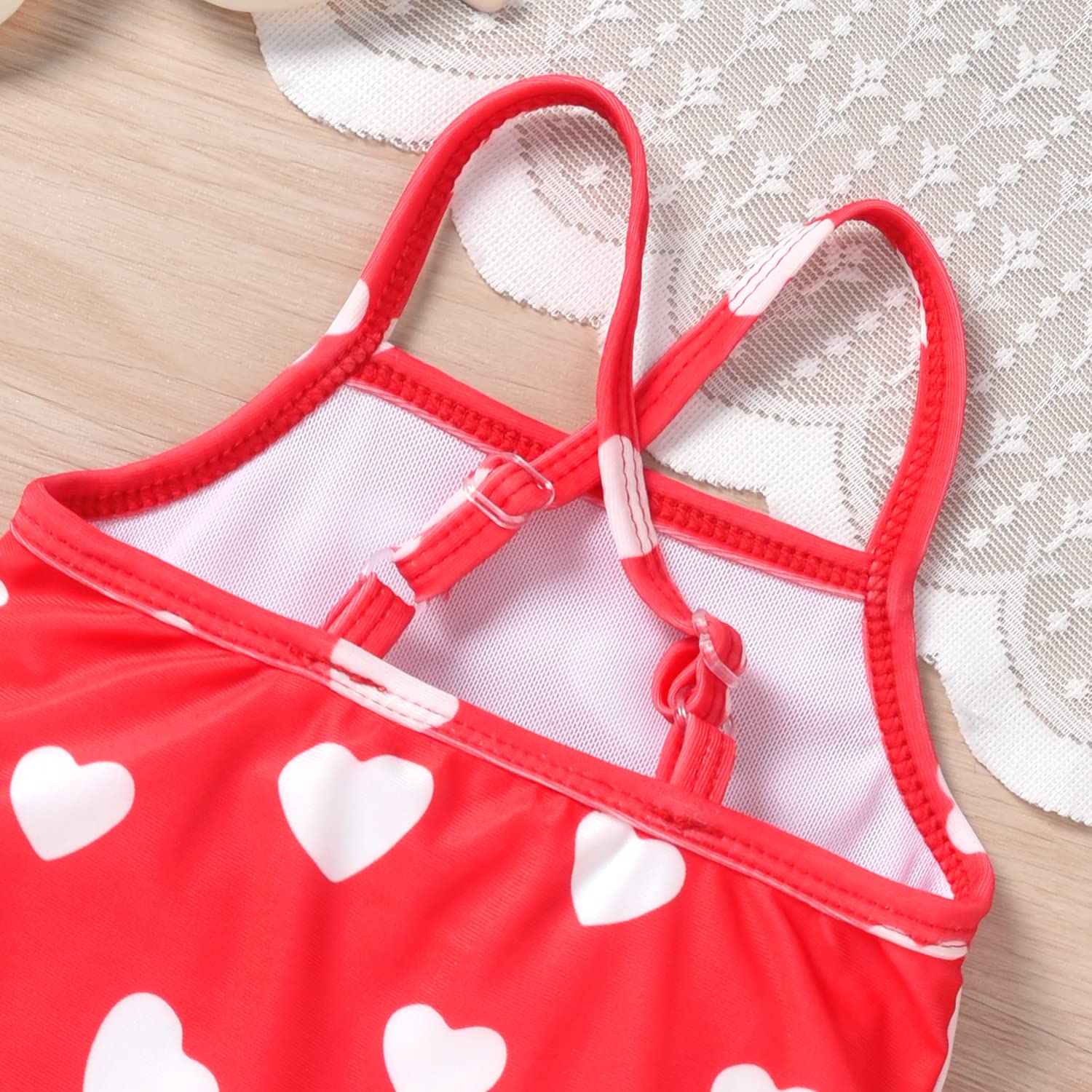 Toddler Baby Girls One Piece Swimsuit Heart Bathing Suit Adjustable Valentines Day Swimwear Beach Wear 18-24 Months Red