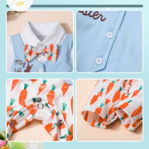 Aulyffo My First Easter Baby Boy Outfit 9-12 Months Baby Boy Easter Outfit Long Sleeve Bunny Romper Radish One Piece Jumpsuit with Bow Tie Easter Outfit Baby Boy Clothes