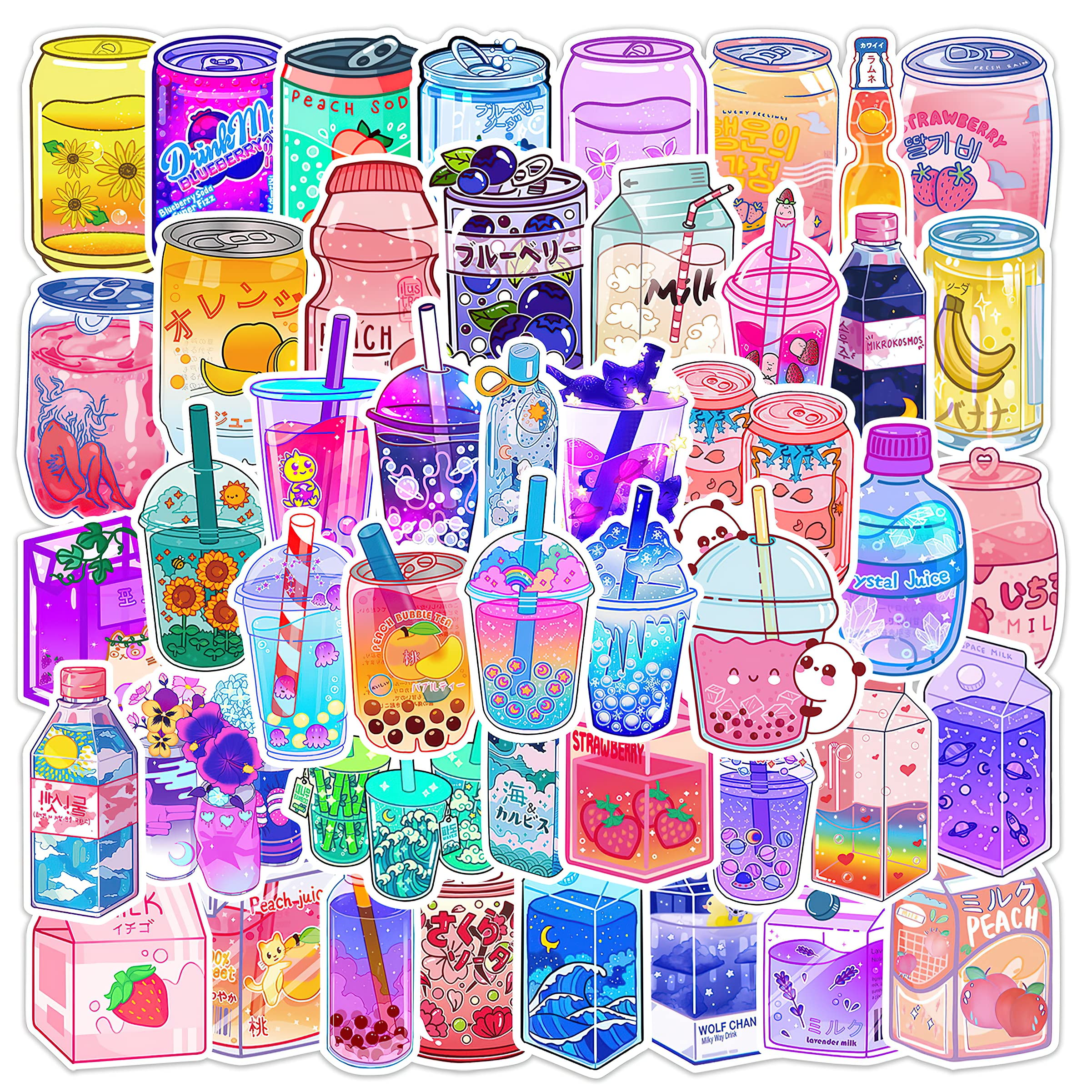 50Pcs Assorted Stickers Pack, Sunproof Waterproof DIY Aesthetic Vinyl Decals for Laptop, Water Bottle, Luggage Case, Phone, Scooter (1Pack, Beverage)