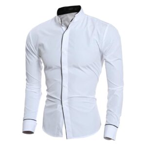 men's long sleeve stylish shirts casual solid color stand collar shirts classic plain button down dress shirt (white,xx-large)