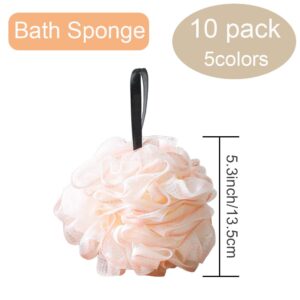 10 Pack Loofah Bath Sponge Luffa,50g Exfoliating Shower Pouf Balls for Women,Men,Scrubber Cleaning Loofah Bathing Accessories