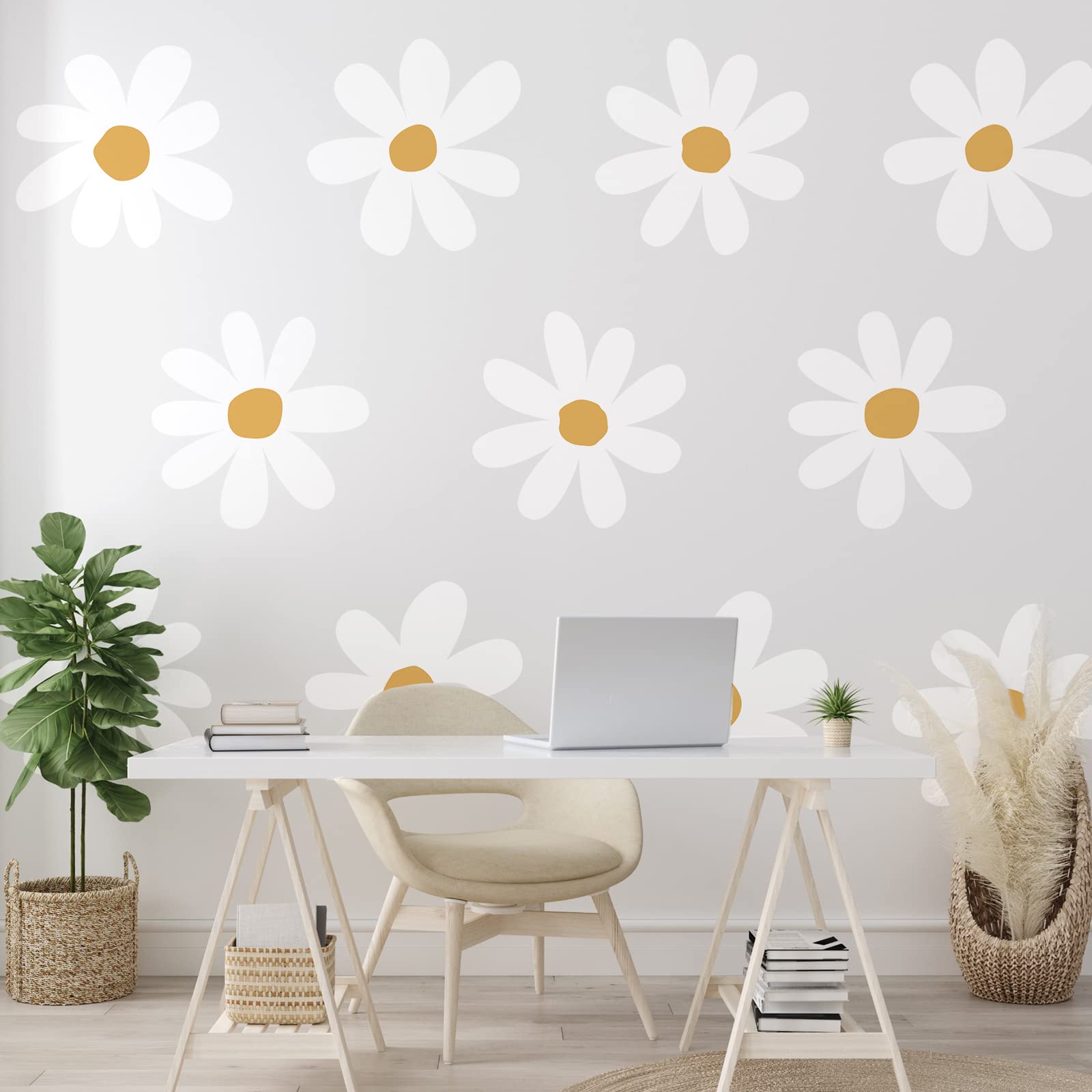 12 Sheets Daisy Wall Decals Flower Wall Stickers Large Daisy Wall Stickers Daisy Decals for Wall Peel and Stick for Nursery Bedroom Living Room Wall Decor (Classic Style)