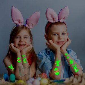 Cerlaza Luminous Easter Tattoos Temporary for Kids Party Decorations, 72 Styles Glow Easter Bunny Eggs Tattoo Stickers for Boys Girls, Easter Party Supplies Favors 10 Sheets