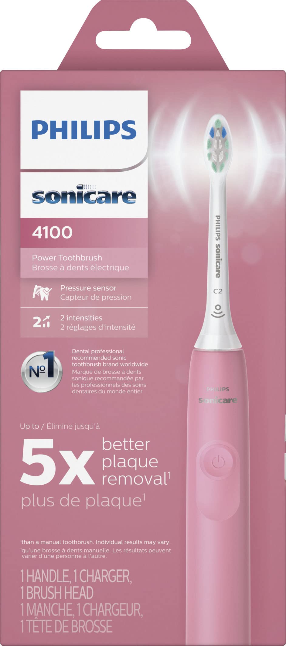 PHILIPS Sonicare ProtectiveClean 4100 Rechargeable Electric Toothbrush, Deep Pink - Plaque Control with Pressure Sensor, Up to 2 Weeks Operating Time, Broage Random Color Electric Toothbrush