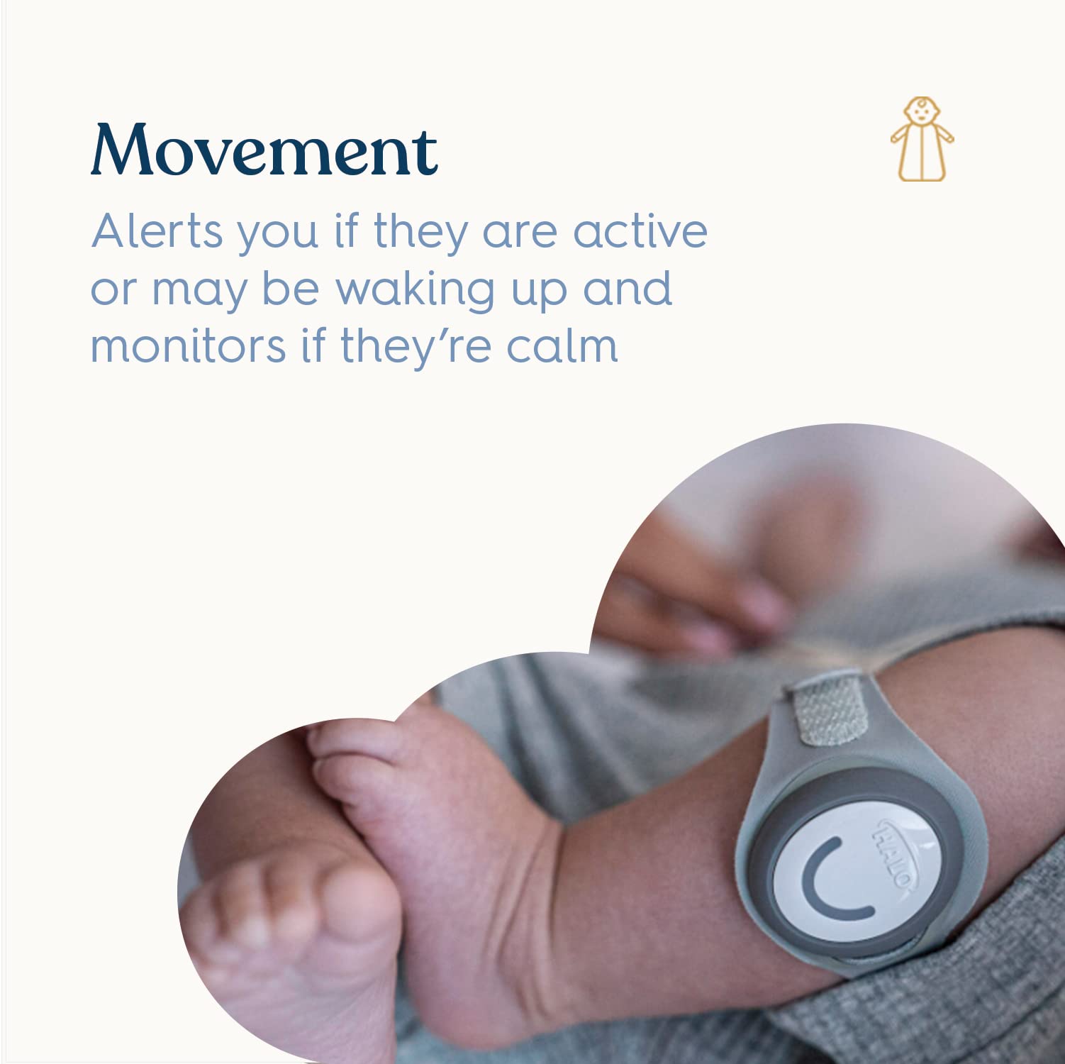 HALO SleepSure Smart Baby Monitor - Live Heart Rate View, Rollover, Skin Temperature, and Motion Notifications with On-The-Go Monitoring, Historic Sleep Data, Customizable Settings – Gray