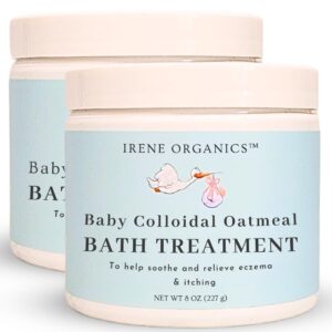 oatmeal baby bath powder by irene organics with colloidal oatmeal for treatment of eczema, diaper rash, dry skin and irritation, moisturizes and soothes baby’s skin, 2 pack