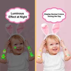 Cerlaza Luminous Easter Tattoos Temporary for Kids Party Decorations, 72 Styles Glow Easter Bunny Eggs Tattoo Stickers for Boys Girls, Easter Party Supplies Favors 10 Sheets