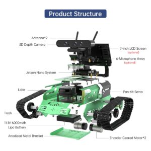 Hiwonder ROS JetTank Robot for Jetson Nano 3D and Lidar Mapping Navigation Touch Screen Python Programming AI Tank Kit (Standard kit with SLAMTEC A1 Lidar)