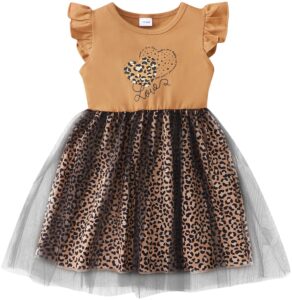 girls leopard dress tulle dress for toddler girls ruffle sleeve tutu sundress summer clothes baby girl leopard outfits cheetah print dress 4-5t 1313