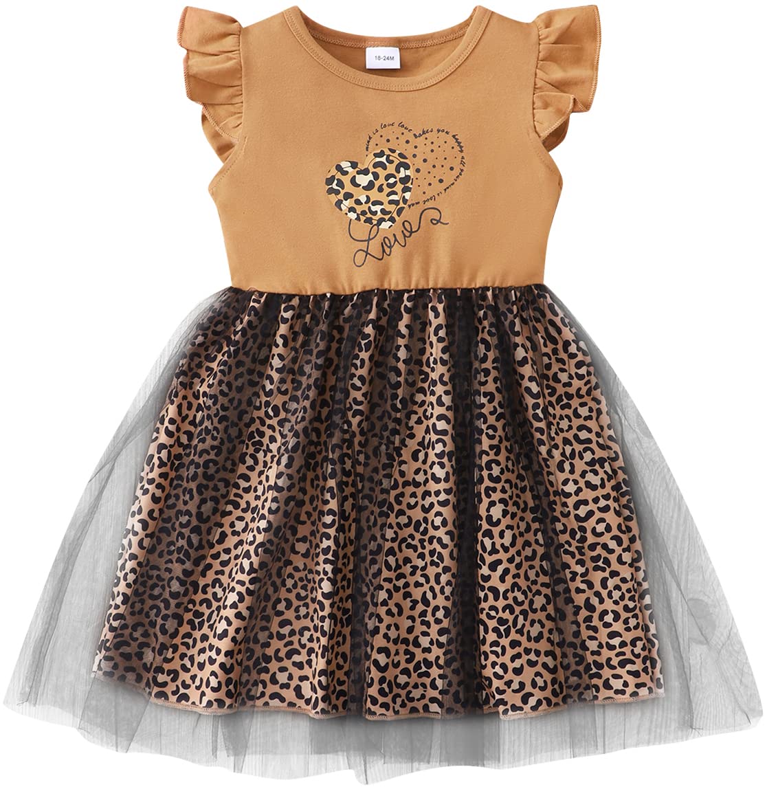 Girls Leopard Dress Tulle Dress for Toddler Girls Ruffle Sleeve Tutu Sundress Summer Clothes Baby Girl Leopard Outfits Cheetah Print Dress 4-5t 1313