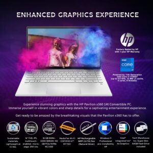 HP Pavilion x360 Laptop 14 i7-1195G7 11th Gen, 16GB RAM, 512 GB SSD, 14" FHD Touch, Win 11 Pro, Wi-Fi 6, Tilt Pen, Silver, B&O Audio, 3.3lbs, 64 GB TW Flashdrive