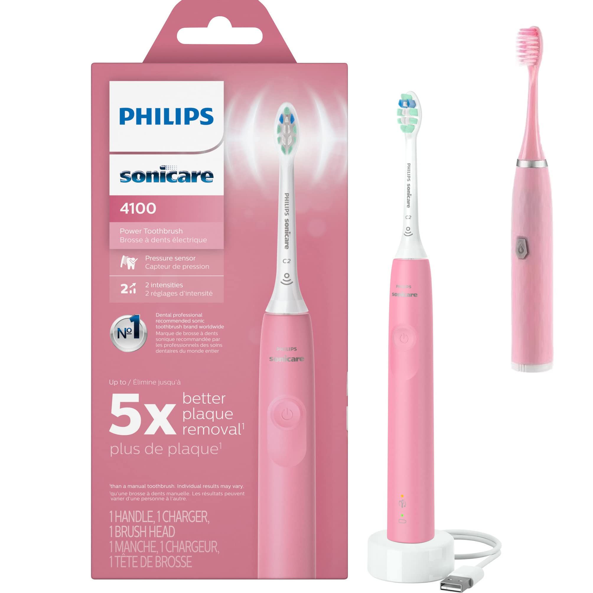 PHILIPS Sonicare ProtectiveClean 4100 Rechargeable Electric Toothbrush, Deep Pink - Plaque Control with Pressure Sensor, Up to 2 Weeks Operating Time, Broage Random Color Electric Toothbrush