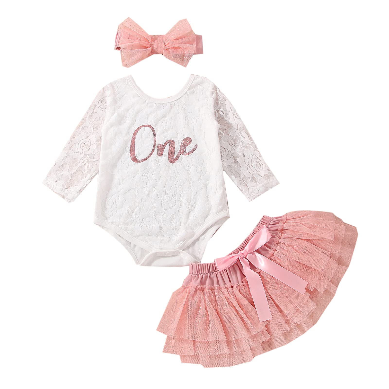 LUZOZEZO Newborn Baby Girl 1st Birthday Infant Outfit One Cotton Lace Romper Tulle Princess Tutu Skirt Dress Jumpsuit Bodysuit Clothes