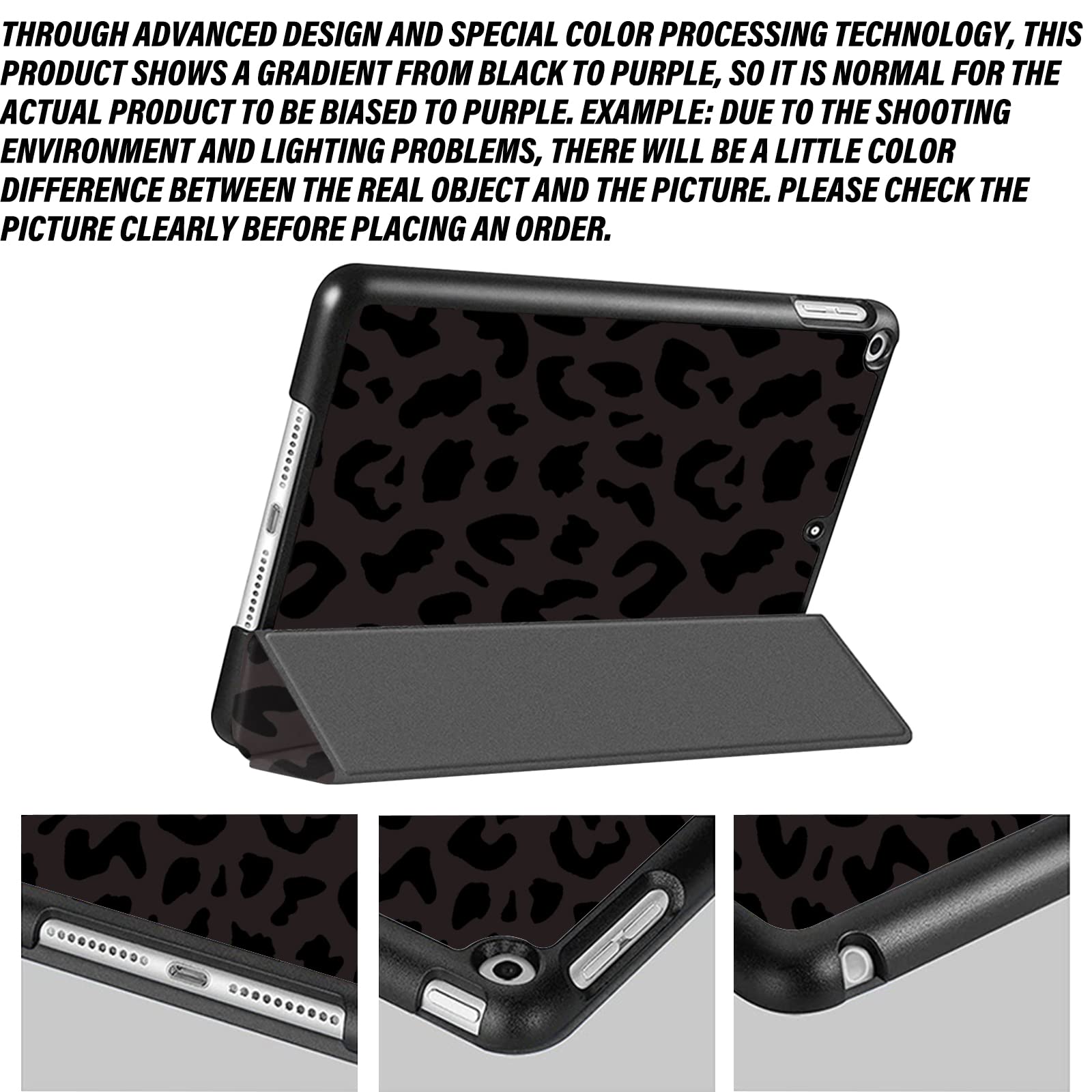 Deokke Compatible with iPad 9th /8th /7th Generation Case(2021/2020/2019) with 2Pcs Screen Protector and Hard Back iPad 10.2 inch Case,Auto Sleep/Wake Cover-Black Purple Leopard Cheetah