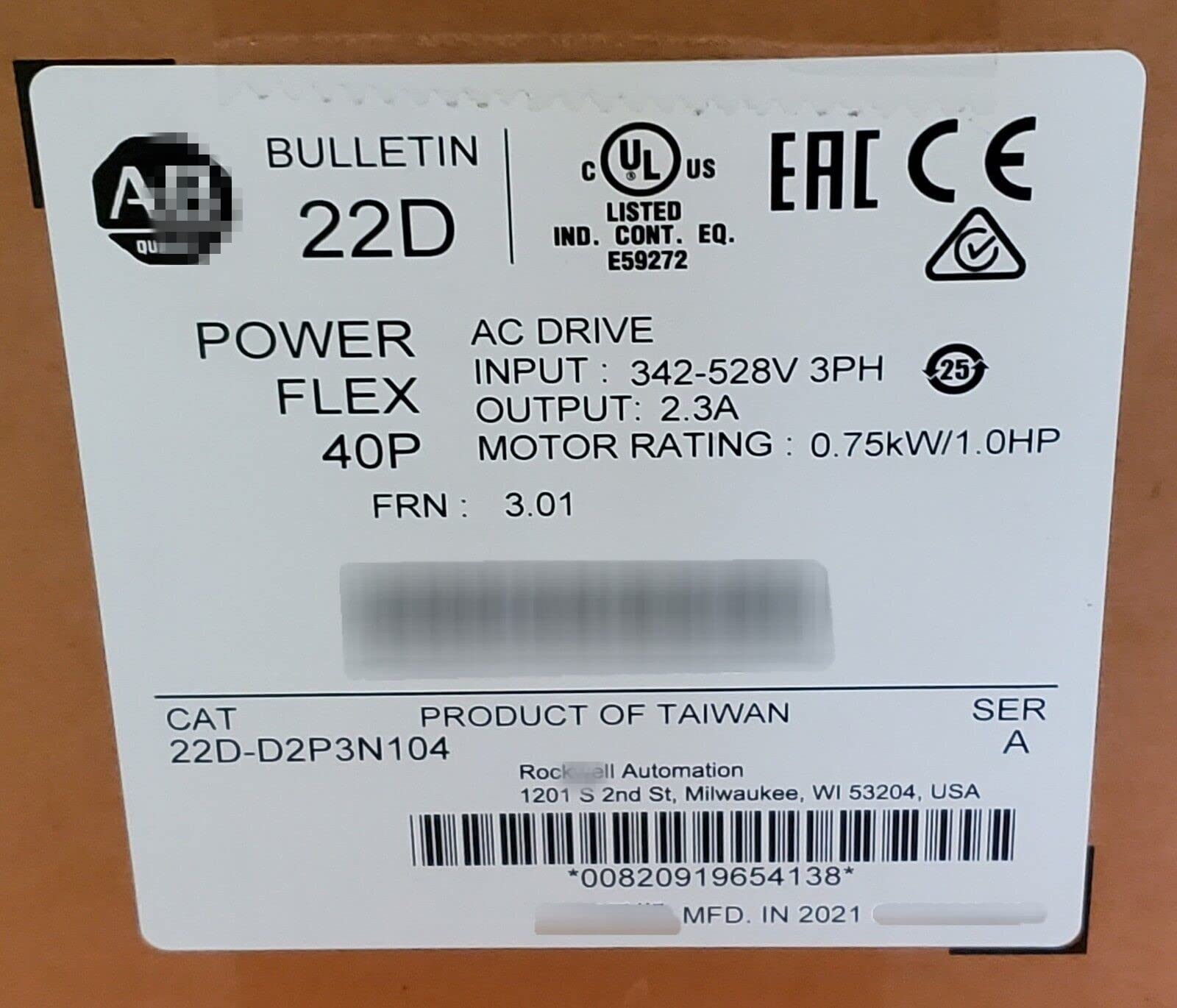 22D-D2P3N104 PowerFlex 40P AC Drive 0.75kW 1HP VFD 22D-D2P3N104 Sealed in Box 1 Year Warranty Fast