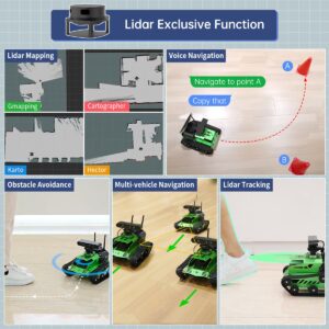 Hiwonder ROS JetTank Robot for Jetson Nano 3D and Lidar Mapping Navigation Touch Screen Python Programming AI Tank Kit (Standard kit with SLAMTEC A1 Lidar)