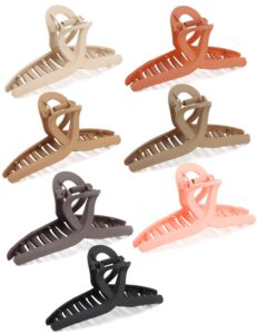 seven lucky light medium hair clips,7 pcs simple design butterfly hair clips 4.5" claw clips for thick hair,basic style neutral hair clips for women