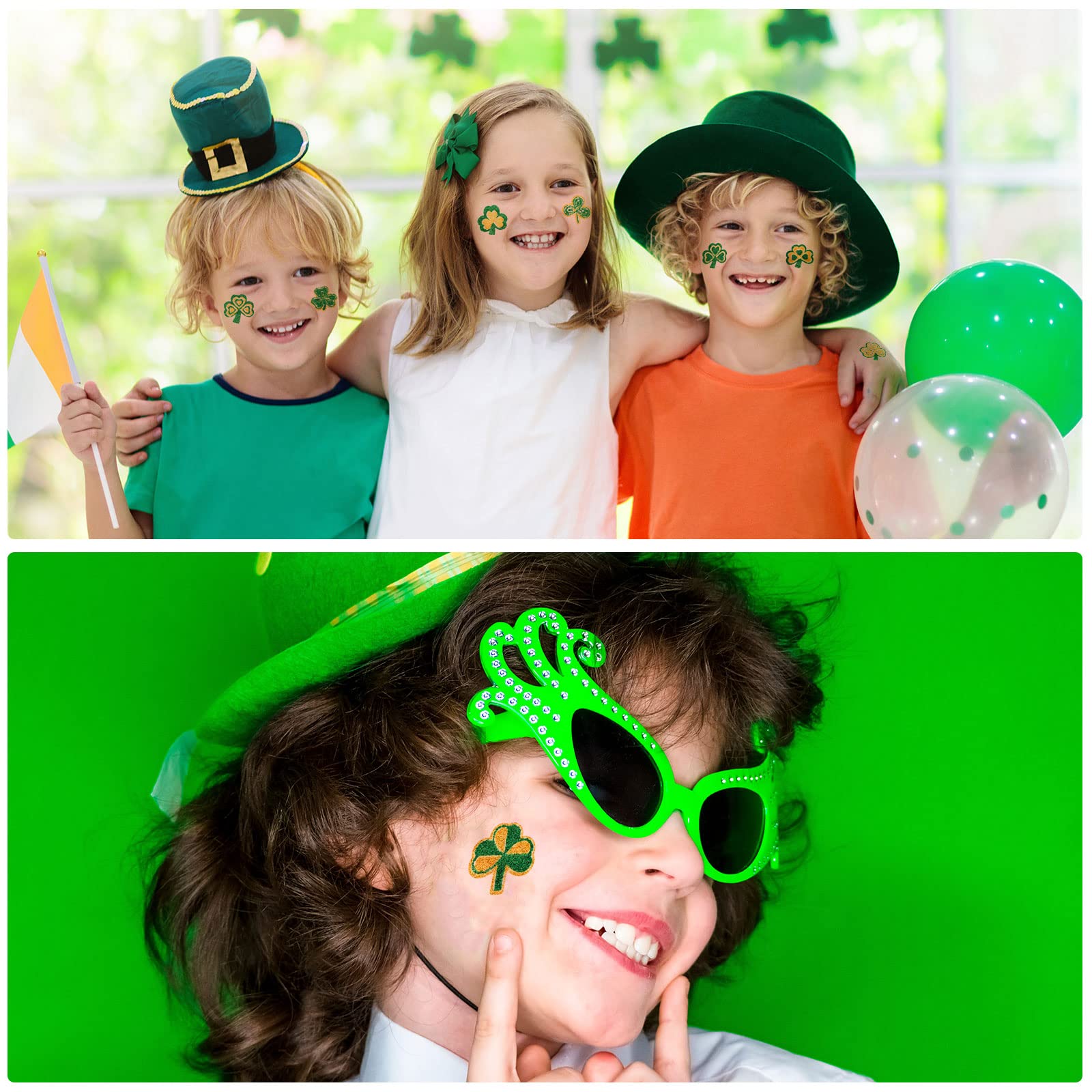 120 Pcs St. Patrick's Day Face Tattoos Shamrock Glitter Face Stickers Clover Temporary Tattoo Kids Body Stickers Three Leaf Shamrock Lucky for St. Patrick's Day Irish Party Costume Accessory