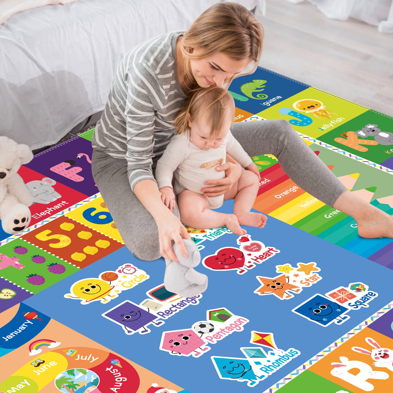 Mhconneaty Kids Play Mat Kids Rug for Playroom, 59x39.4 Inches Floor Mat for Baby Play Mat Playtime Collection ABC, Numbers, Animals, Month, Season Educational Area Rug for Kids Room Classroom