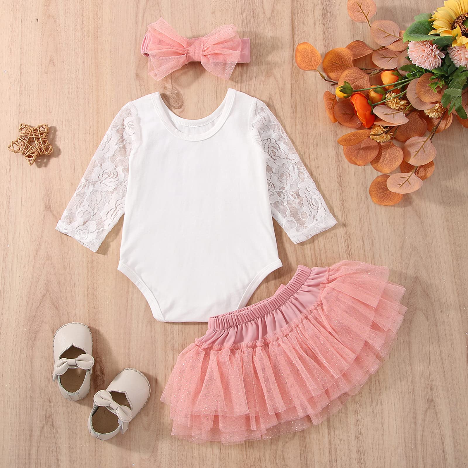 LUZOZEZO Newborn Baby Girl 1st Birthday Infant Outfit One Cotton Lace Romper Tulle Princess Tutu Skirt Dress Jumpsuit Bodysuit Clothes