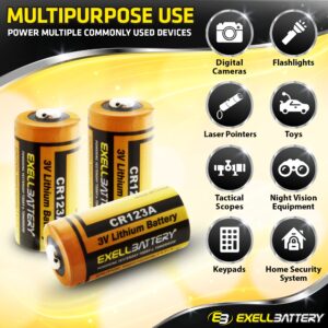 (50-Pack) 3.0V Exell EB-CR123A Lithium Battery Replaces DL123A, EL123AP, SF123A, DL123, DL123A, DL123A2, CR123-2 PRCR123-2 RL123A RL123A-1 | Highest Capacity ON The Market 1700mAh|