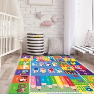 Mhconneaty Kids Play Mat Kids Rug for Playroom, 59x39.4 Inches Floor Mat for Baby Play Mat Playtime Collection ABC, Numbers, Animals, Month, Season Educational Area Rug for Kids Room Classroom