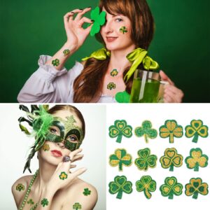 120 Pcs St. Patrick's Day Face Tattoos Shamrock Glitter Face Stickers Clover Temporary Tattoo Kids Body Stickers Three Leaf Shamrock Lucky for St. Patrick's Day Irish Party Costume Accessory