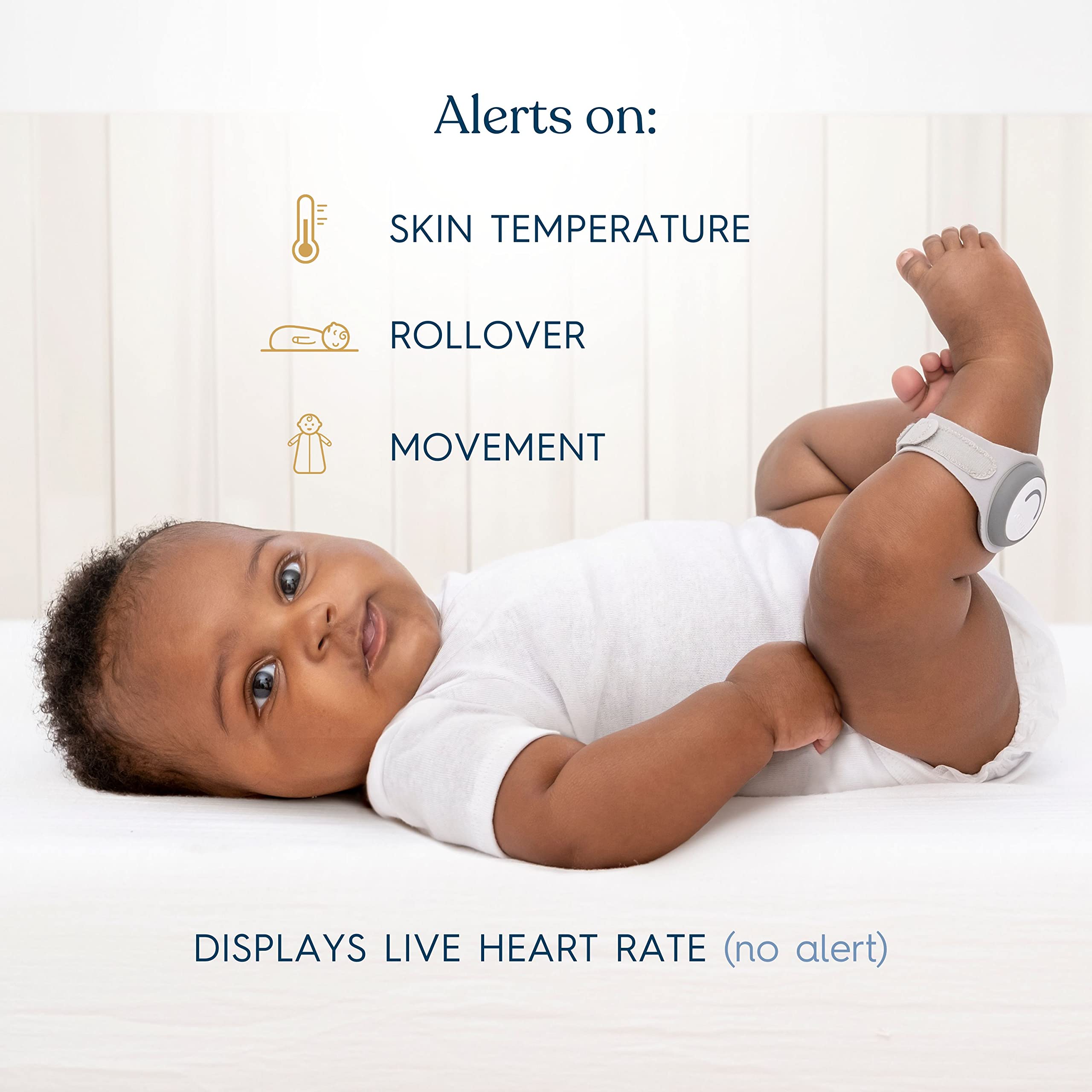 HALO SleepSure Smart Baby Monitor - Live Heart Rate View, Rollover, Skin Temperature, and Motion Notifications with On-The-Go Monitoring, Historic Sleep Data, Customizable Settings – Gray