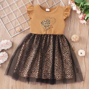 Girls Leopard Dress Tulle Dress for Toddler Girls Ruffle Sleeve Tutu Sundress Summer Clothes Baby Girl Leopard Outfits Cheetah Print Dress 4-5t 1313