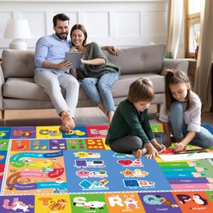 mhconneaty kids play mat kids rug for playroom, 59x39.4 inches floor mat for baby play mat playtime collection abc, numbers, animals, month, season educational area rug for kids room classroom