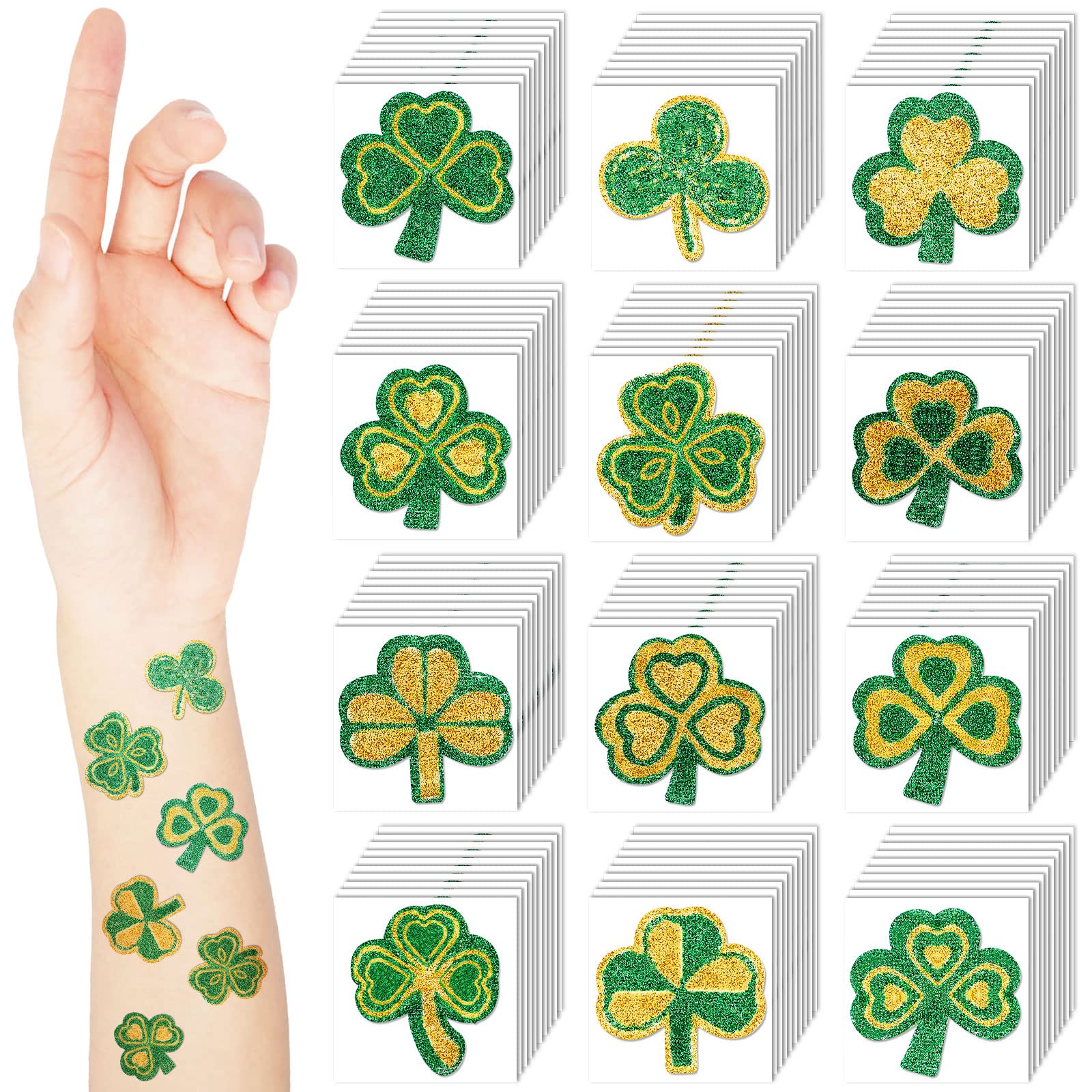 120 Pcs St. Patrick's Day Face Tattoos Shamrock Glitter Face Stickers Clover Temporary Tattoo Kids Body Stickers Three Leaf Shamrock Lucky for St. Patrick's Day Irish Party Costume Accessory