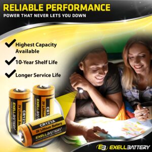 (50-Pack) 3.0V Exell EB-CR123A Lithium Battery Replaces DL123A, EL123AP, SF123A, DL123, DL123A, DL123A2, CR123-2 PRCR123-2 RL123A RL123A-1 | Highest Capacity ON The Market 1700mAh|