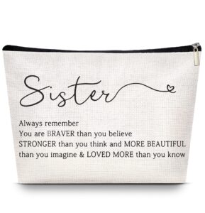 lisevo sister choice makeup organizer bag, inspirational handmade idea presents for women, you are braver than you think, sis best friends birthday women's day bridesmaid party cosmetic toiletry bag