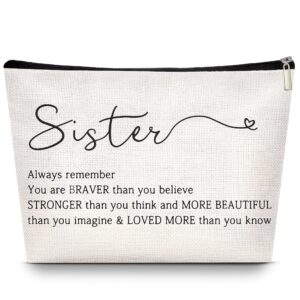 LISEVO Sister Choice Makeup Organizer Bag, Inspirational Handmade Idea Presents for Women, You Are Braver Than You Think, Sis Best Friends Birthday Women's Day Bridesmaid Party Cosmetic Toiletry Bag