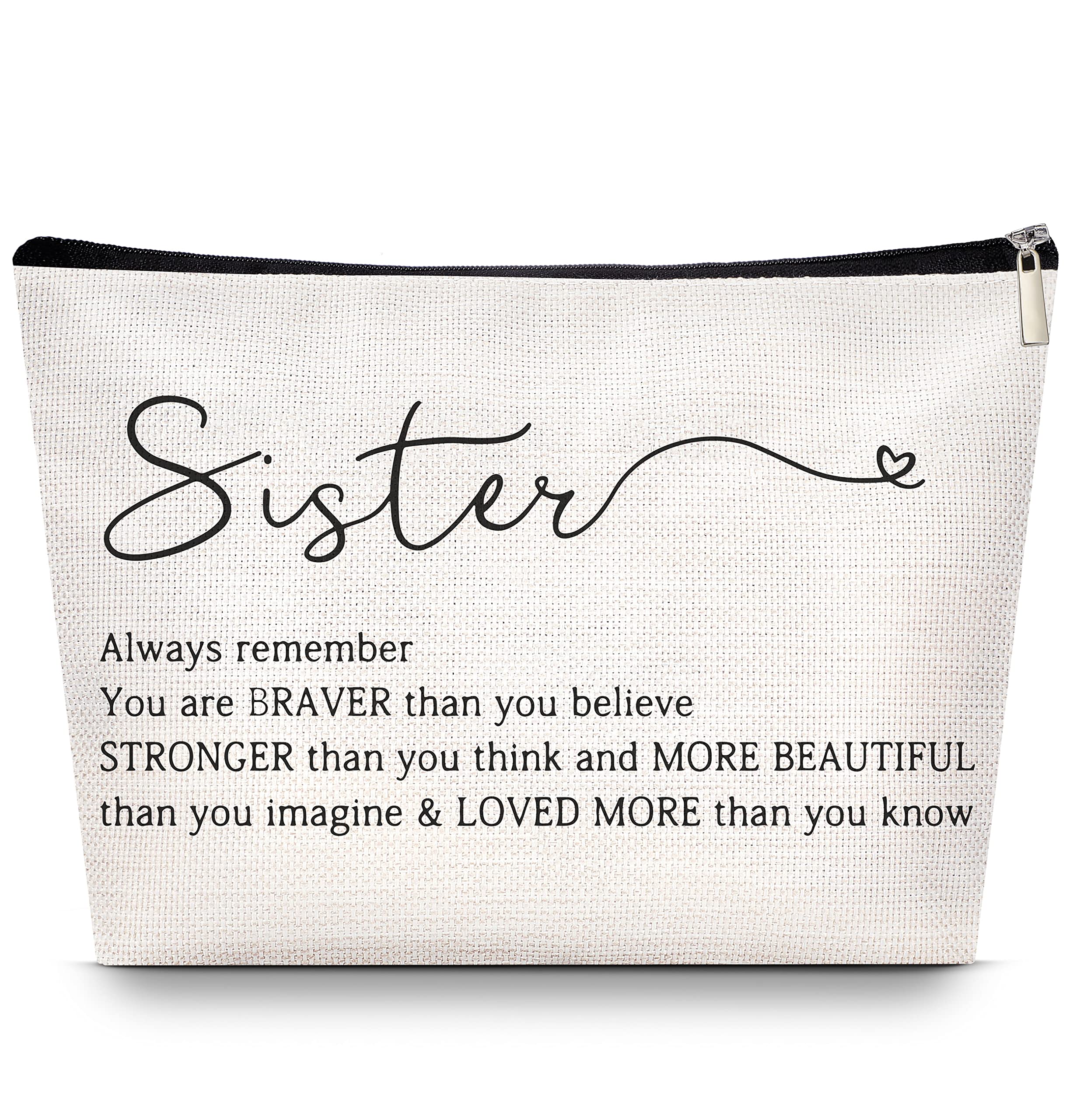 LISEVO Sister Choice Makeup Organizer Bag, Inspirational Handmade Idea Presents for Women, You Are Braver Than You Think, Sis Best Friends Birthday Women's Day Bridesmaid Party Cosmetic Toiletry Bag