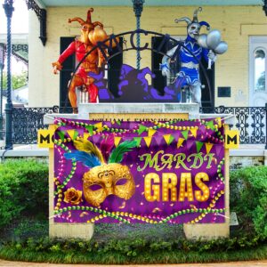 Large Mardi Gras Banner Decorations Purple Green Yellow Carnival Garden Flag Outdoor 72x44 Inch, Mardi Gras Gifts for Indoor Home House Decor Party Supplies, Yard Sign Background for Photography