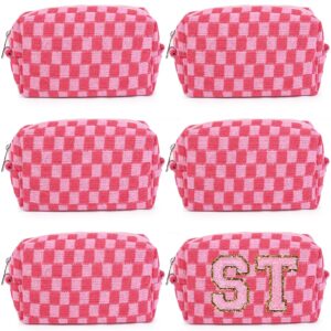 6 pcs preppy makeup bag bulk checkered cosmetic bag pink makeup pouch personalize travel toiletry bag organizer cute diy makeup brushes storage bag for women