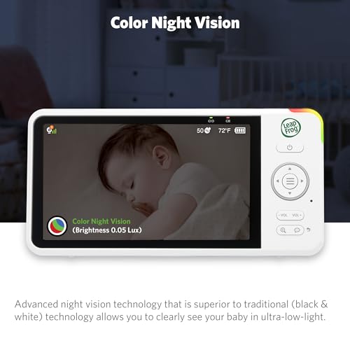 LeapFrog LF1726FHD Baby Monitor, 5.5' 1080p Screen, Up to 2500 ft range, Pan-Tilt-Zoom, Night Light, Color Night Vision, Soothing Sounds, Secure Transmission, Secure Transmission No WiFi