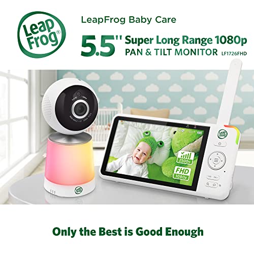 LeapFrog LF1726FHD Baby Monitor, 5.5' 1080p Screen, Up to 2500 ft range, Pan-Tilt-Zoom, Night Light, Color Night Vision, Soothing Sounds, Secure Transmission, Secure Transmission No WiFi