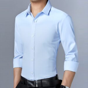 Long Sleeve Stylish Shirts for Men Solid Color Lightweight Slim Shirts Classic Business Button Down Dress Shirt (Blue,Small)