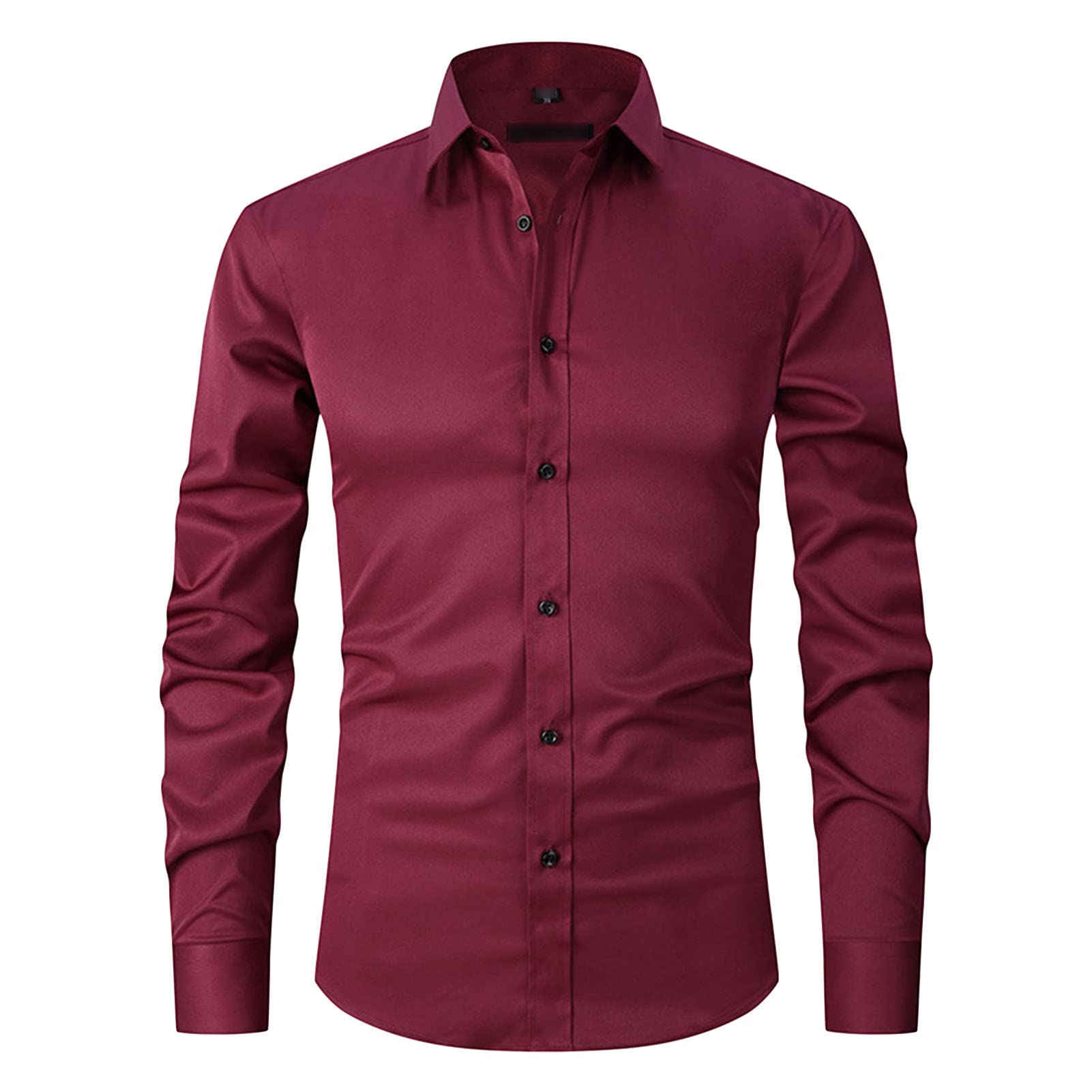 Men's Long Sleeve Button Down Shirts Solid Color Lightweight Slim Fit Shirts Classic Stylish Business Dress Shirt (Red Wine,40)