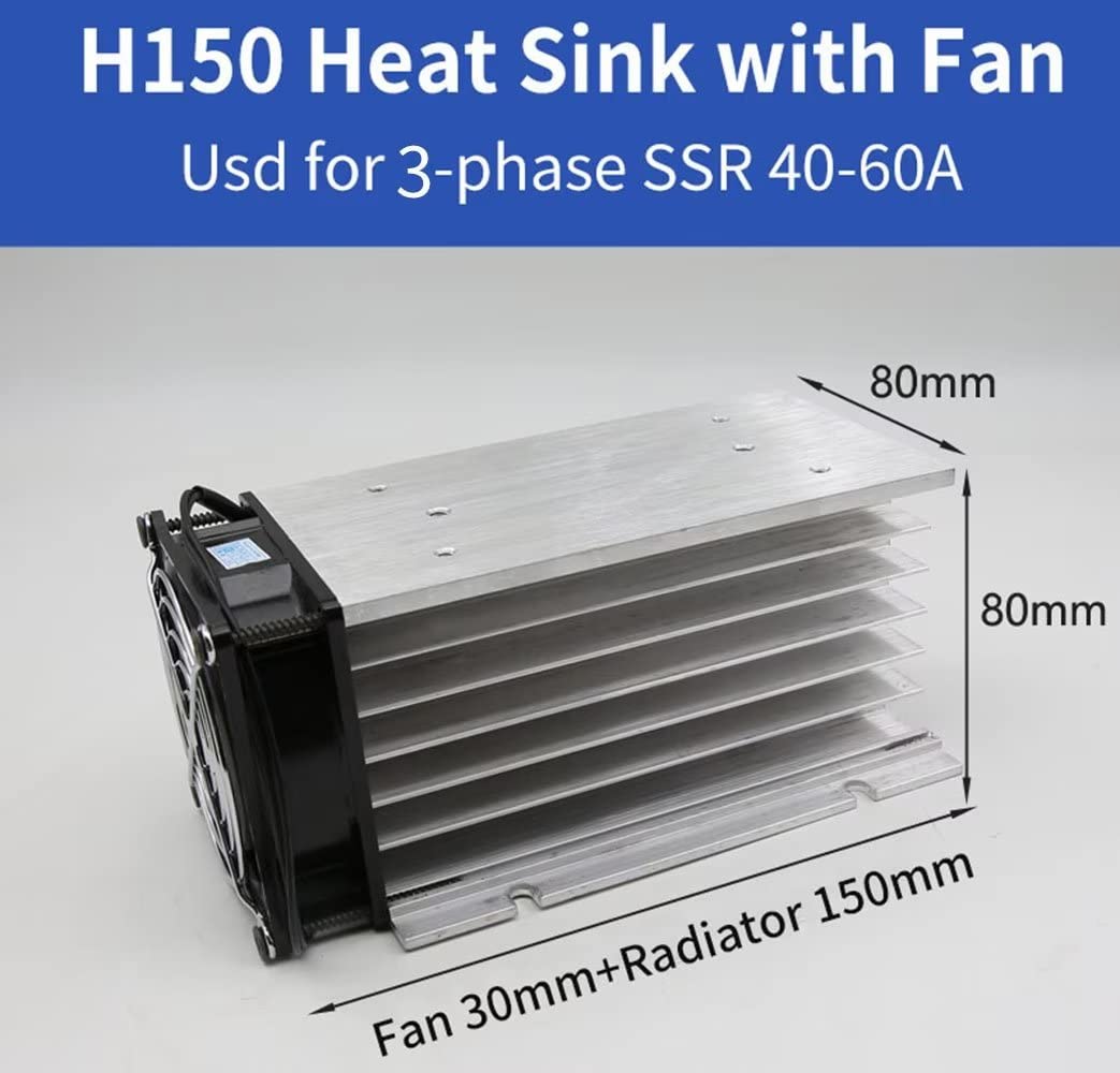 Aigoodele H150 Aluminum Heat Sink with Fan 220V Heat Sink SSR Dissipation for Single Phase Solid State Relay 40-80A Free Mounting Screws