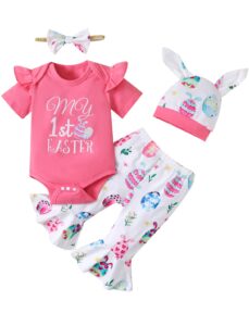 aslaylme newborn girl easter's day clothes baby easter egg flare pant outfit my 1st easter's day bodysuit (pink-1st,0-3 months)