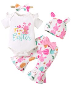 happidoo newborn girl easter day clothes baby easter rabbit flare pant outfit my first easter bunny bodysuit (white, 0-3 months)