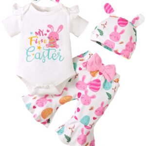 Happidoo Newborn Girl Easter Day Clothes Baby Easter Rabbit Flare Pant Outfit My First Easter Bunny Bodysuit (White, 0-3 Months)