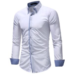 Men's Long Sleeve Button Down Shirts Casual Turn-Down Collar Slim Fit Shirts Classic Stylish Business Dress Shirts (White,XX-Large)