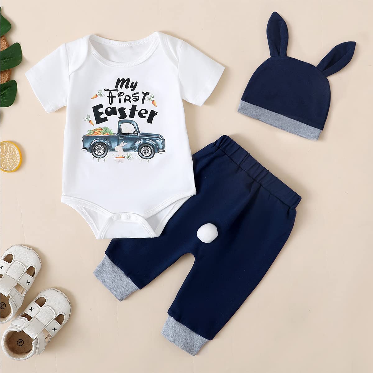 Aslaylme Newborn Boy Easter Day Clothes Baby My First Easter Outfit (Blue-1st, 3-6 Months)