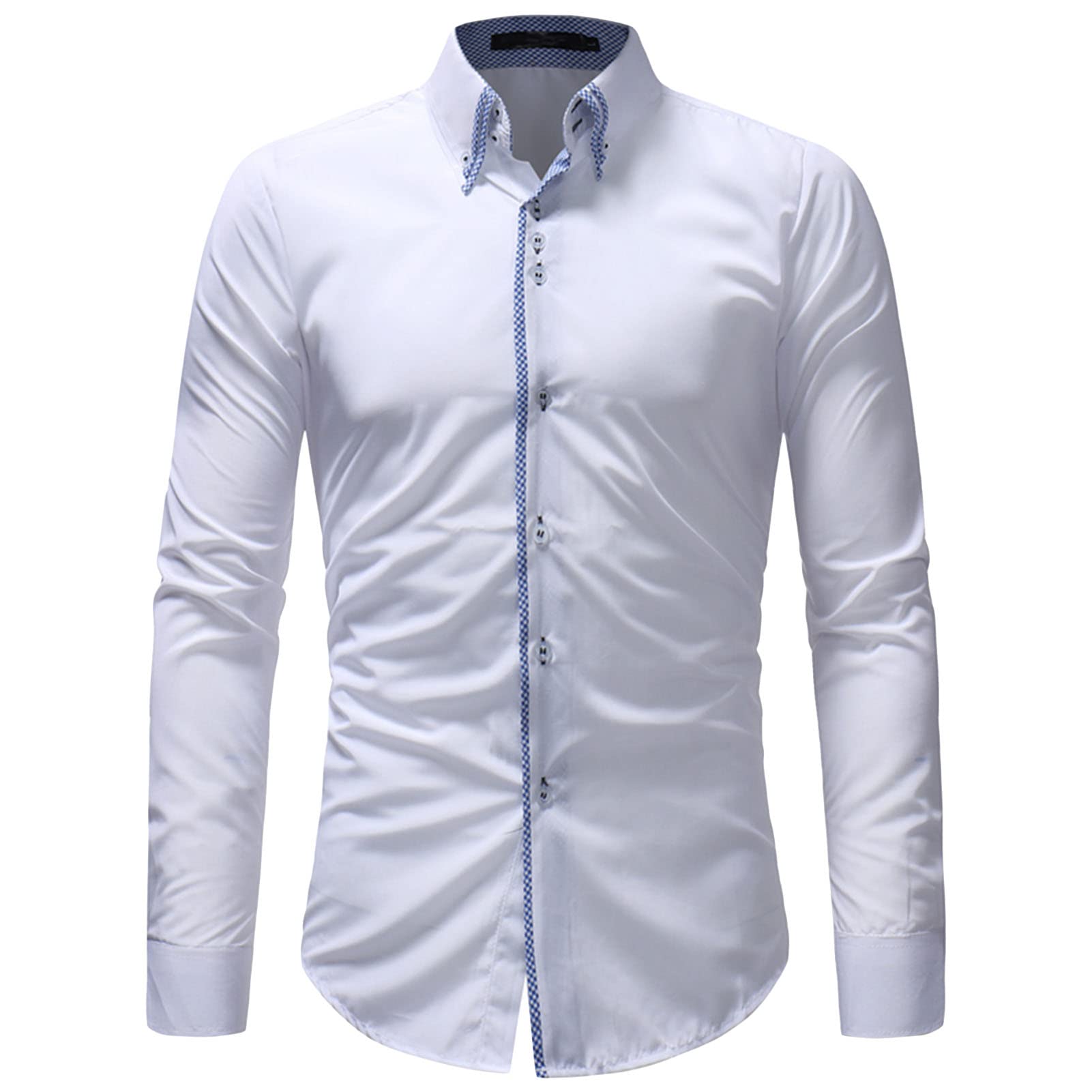 Men's Long Sleeve Button Down Shirts Casual Turn-Down Collar Slim Fit Shirts Classic Stylish Business Dress Shirts (White,XX-Large)