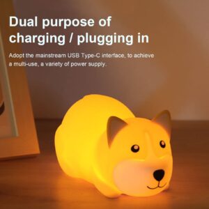 FQQWEE Cute Corgi Night Light for Kids Silicone Baby Night Light Kawaii Bedside Lamp for Breastfeeding Portable Rechargeable Animal Nursery Light Children Bedroom Decor